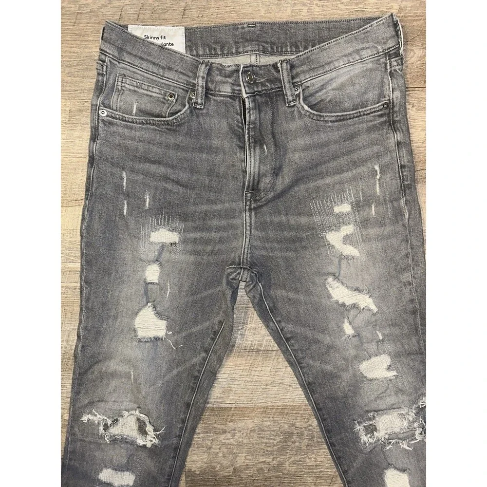 Mens Skinny Jeans 31x32 Gray Ripped Distressed Streetwear Denim Pants H&M